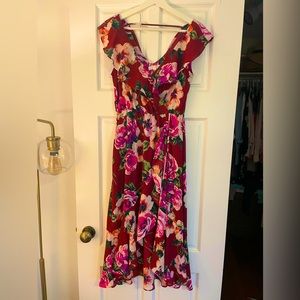 Socialite Ruffle Floral Print Wrap Midi Dress - Small